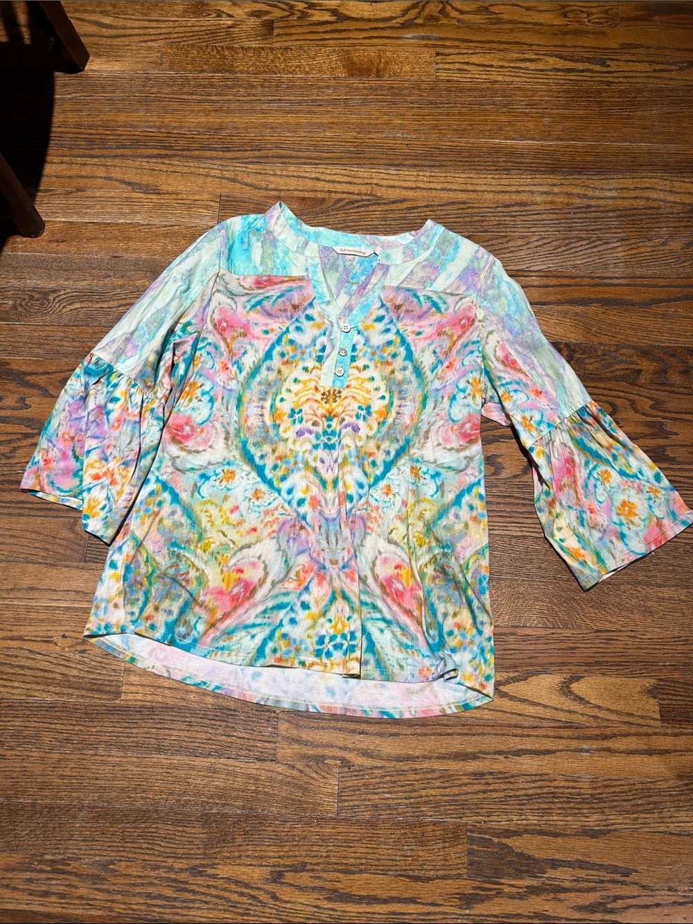 Soft Surroundings Pastel Multicolor Floral Bell-Sleeve Tunic